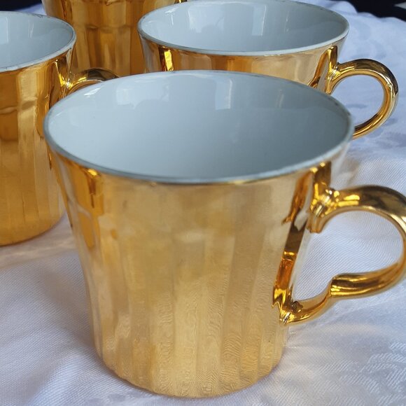 Royal Worcester 1960s Gold Tea & Coffee Pot Set w/6 teacups, English Porcelain - Picture 12 of 15